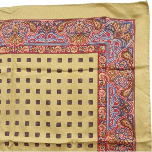 205163AX (S1) Etro Scarf Mini Paisley Ocher Silk - Picture 2 of 11